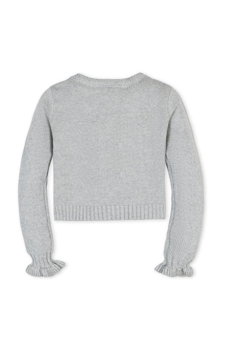 Hope & Henry Kids' Organic Cropped Ruffle Cuff Cable Sweater Cardigan, Alternate, color, Gray Heather