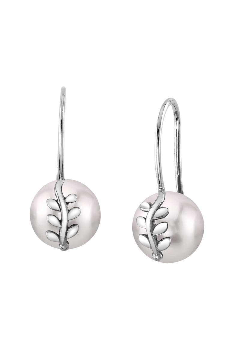 Akoya Pearl Jayne Leaf Earrings, Main, color, White Gold