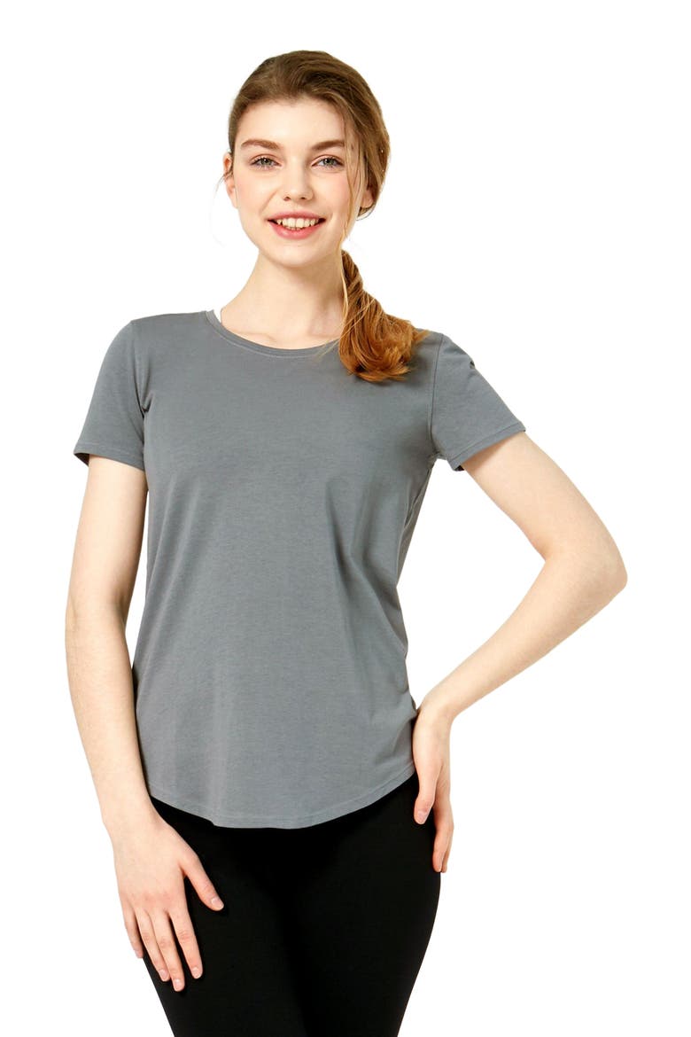 Rebody Essentials Scooped Short Sleeve Top, Main, color, Stone Olive