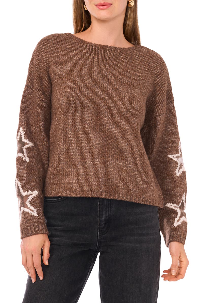 Halogen<sup>®</sup> Cozy Star Sleeve Sweater, Main, color, Dusty Brown Heather