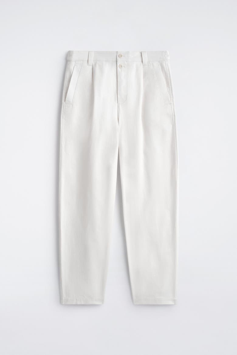Denim-herringbone Relaxed-fit Tapered Pants, Alternate, color, WHITE