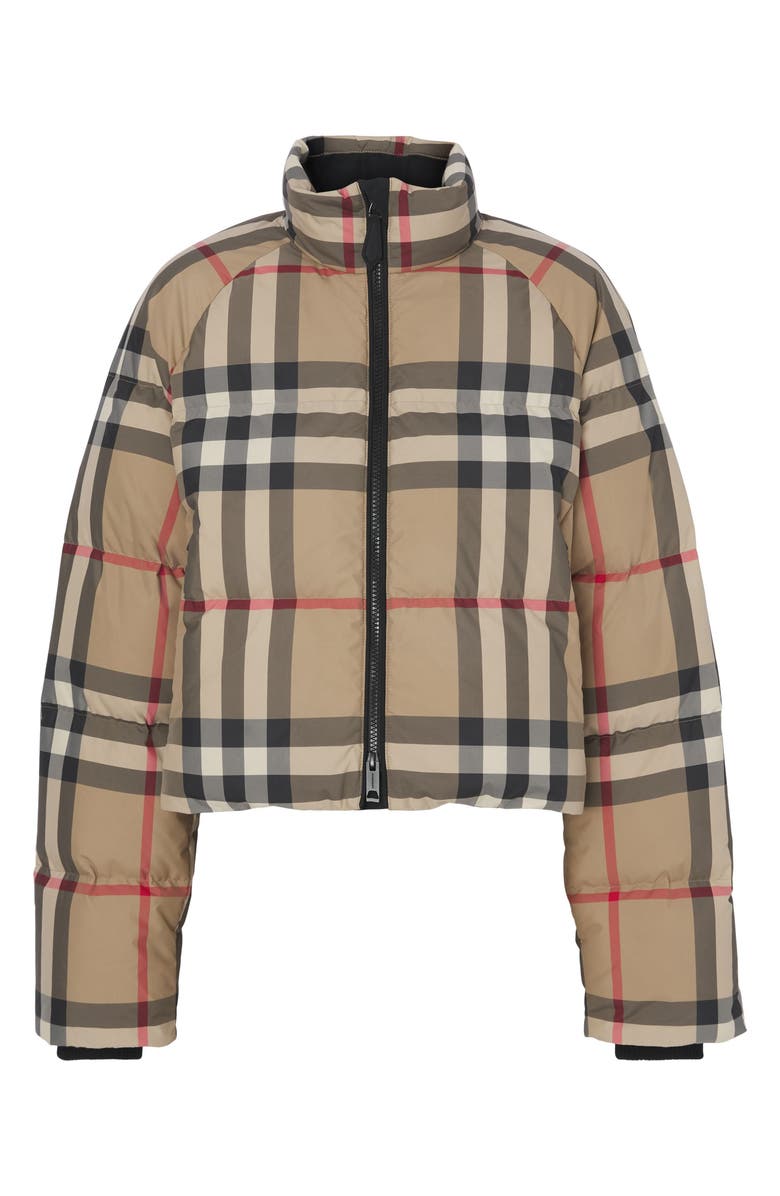 Burberry Check Crop Down Puffer Jacket, Alternate, color, 
