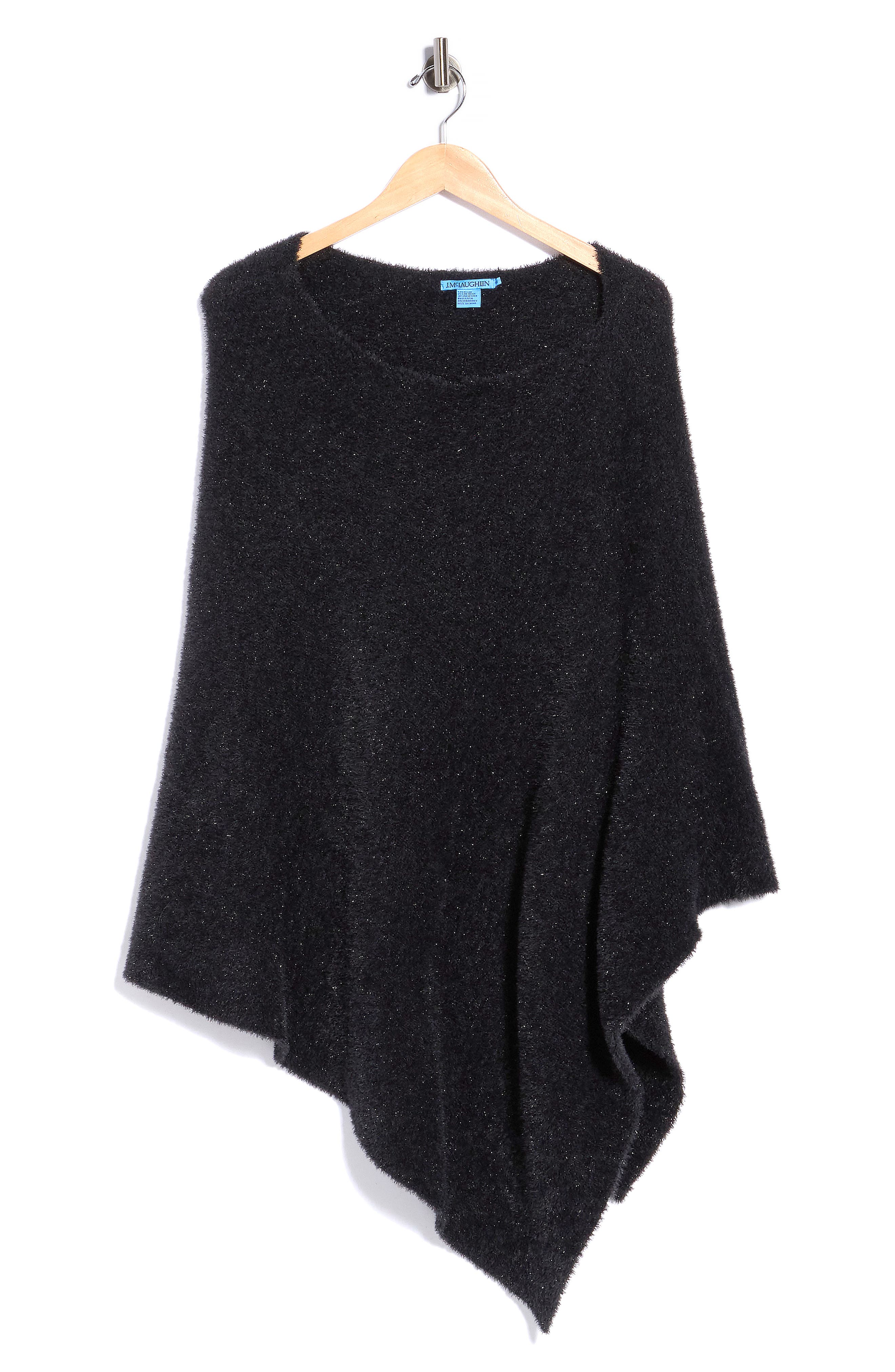 Livia Asymmetric Metallic Eyelash Knit Poncho
