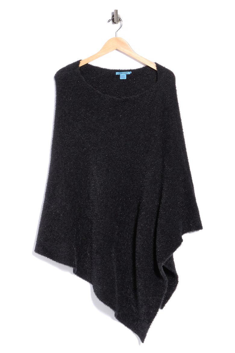 Livia Asymmetric Metallic Eyelash Knit Poncho, Alternate, color, BLACK