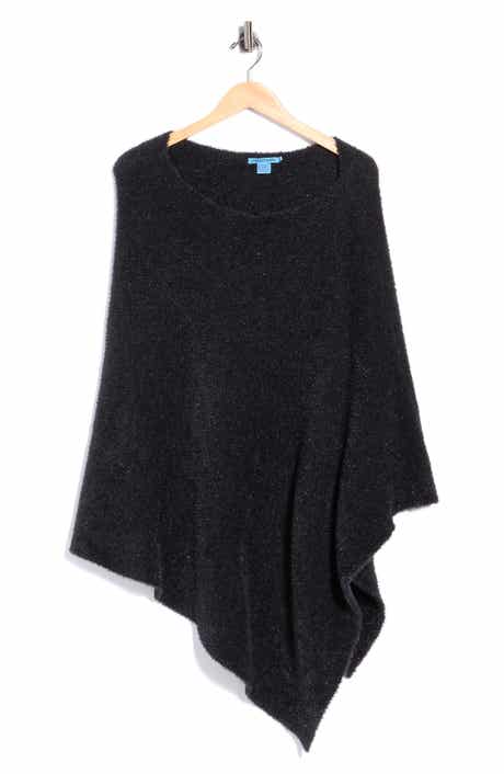 Livia Asymmetric Metallic Eyelash Knit Poncho