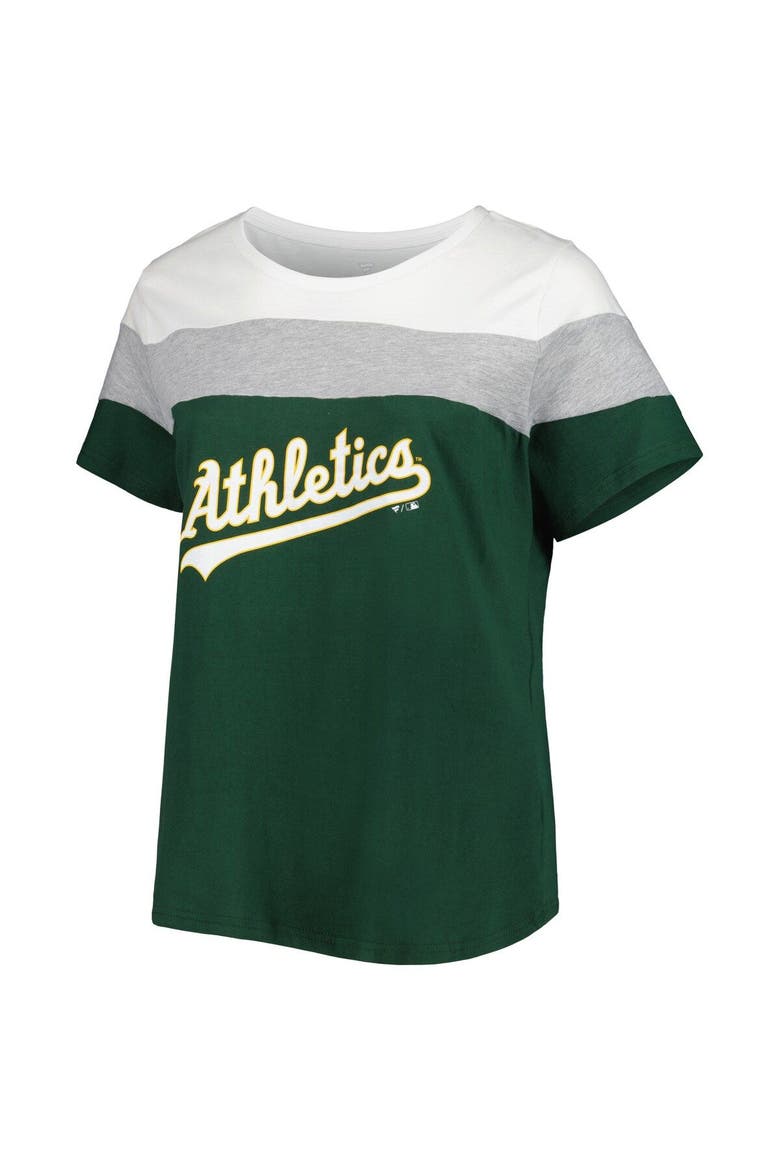 Women's White/Green Oakland Athletics Plus Size Colorblock T-Shirt, Alternate, color, Hunter Green