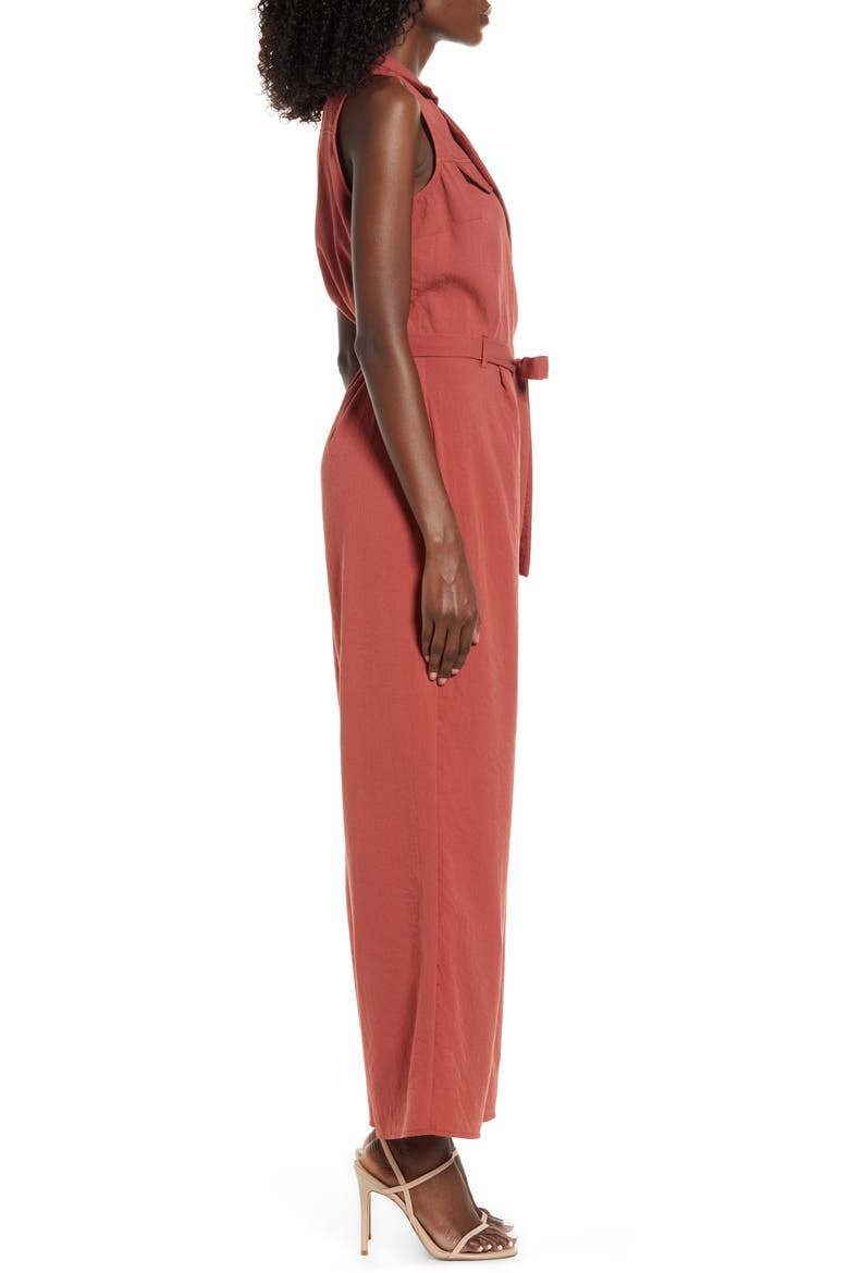 Sleeveless Tie Waist Jumpsuit, Alternate, color, RUST