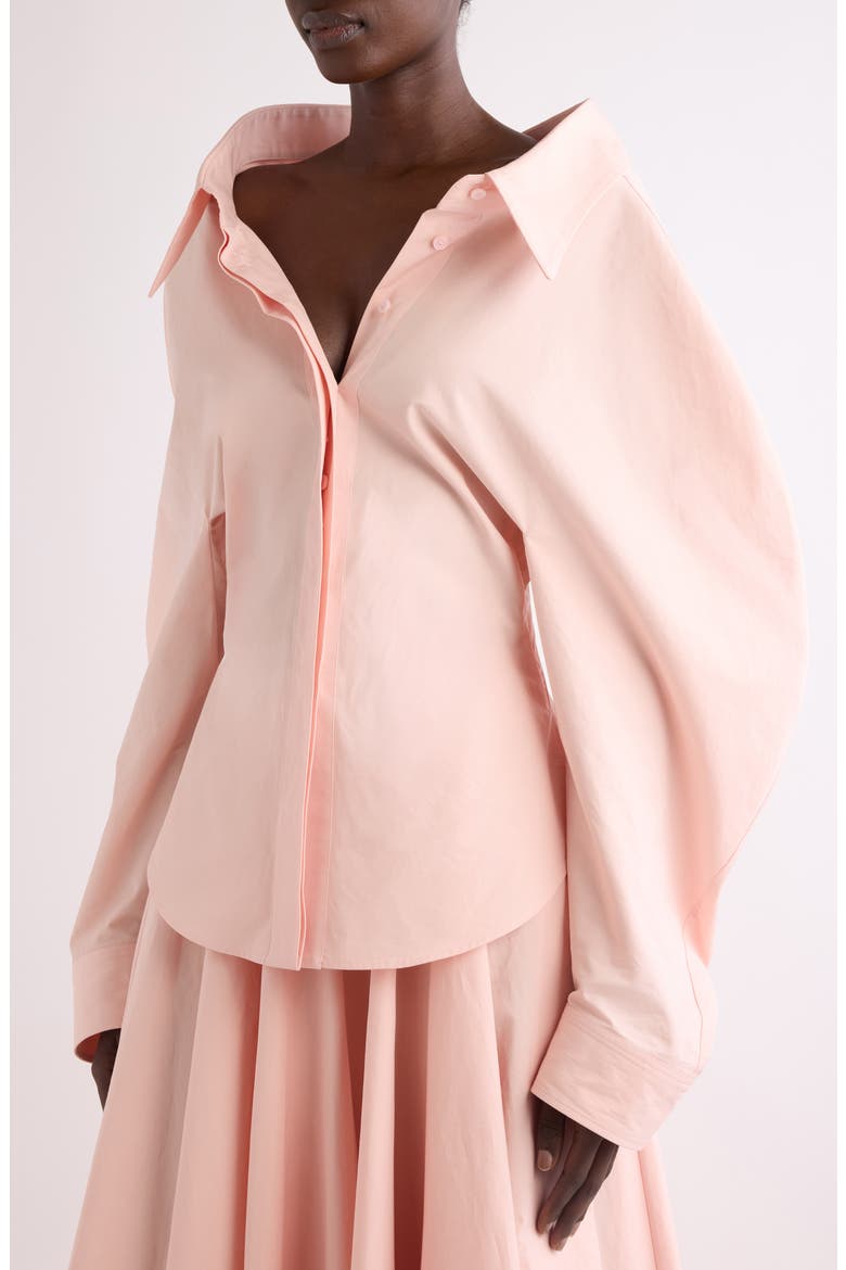 Slashed Barrel Sleeve Cotton Poplin Button-Up Shirt, Alternate, color, SILK PINK