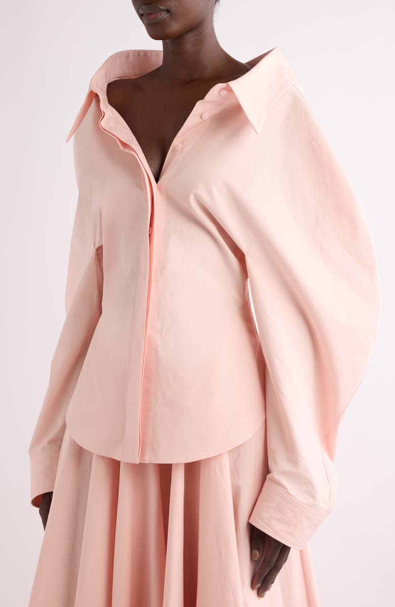 Givenchy Slashed Barrel Sleeve Cotton Poplin Button-Up Shirt, Alternate, color, Silk Pink