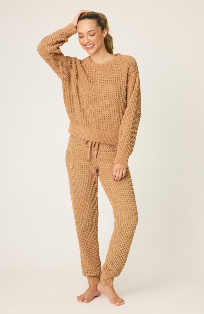 PJ Salvage Chenille Waffle Knit Lounge Sweater, Alternate, color, Caramel