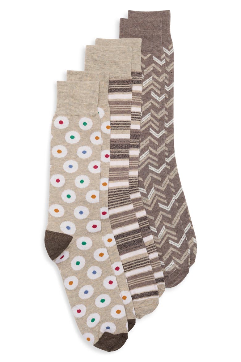 Assorted 3-Pack Dress Socks, Main, color, TAUPE