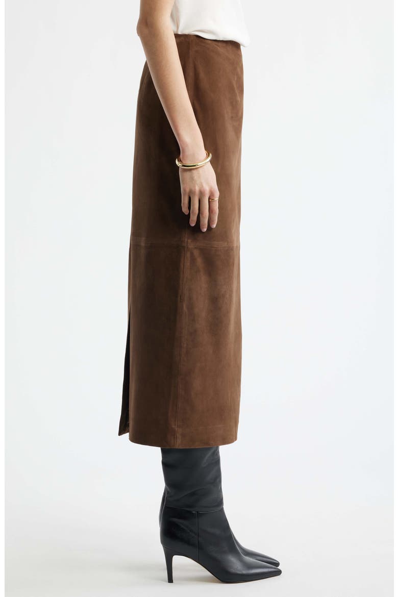 Suede Midi Skirt, Alternate, color, BROWN DRUM