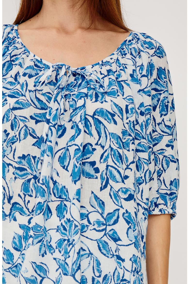 Kirstie Floral Split Neck Top, Alternate, color, AZURE JASMINE