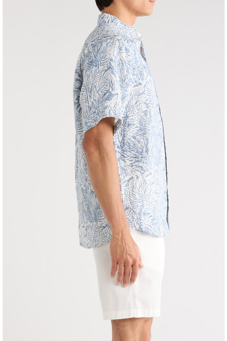 Antigo Vines Leaf Print Short Sleeve Linen Button-Up Shirt, Alternate, color, KINGFISH