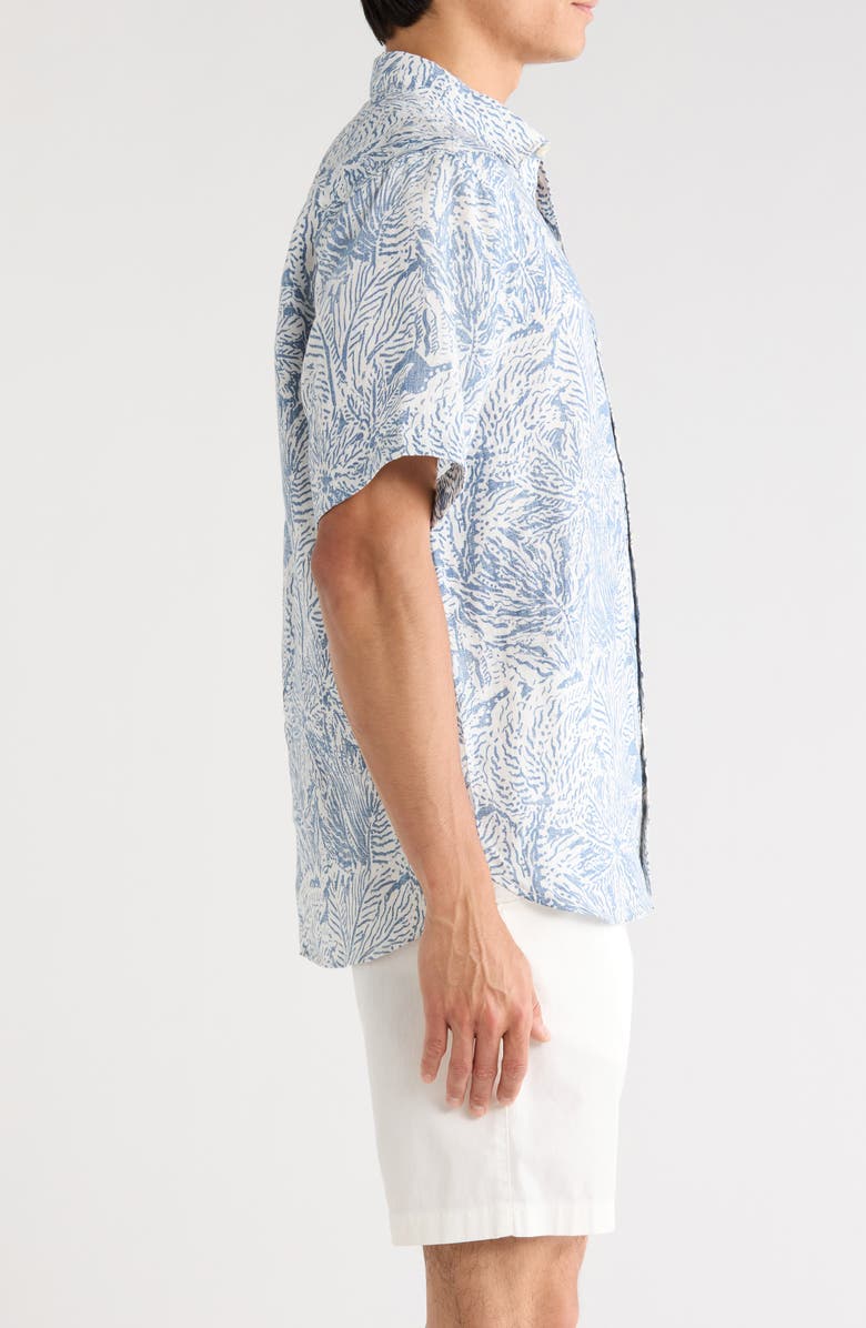 Tommy Bahama Antigo Vines Leaf Print Short Sleeve Linen Button-Up Shirt, Alternate, color, Kingfish