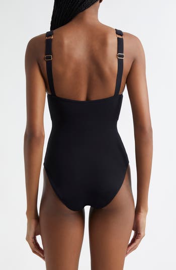 タンキニ Zimmermann Rihannon' One-Piece Swimsuit Zimmermann Rhiannon Velvet Scoop One Piece Swimsuit in Black