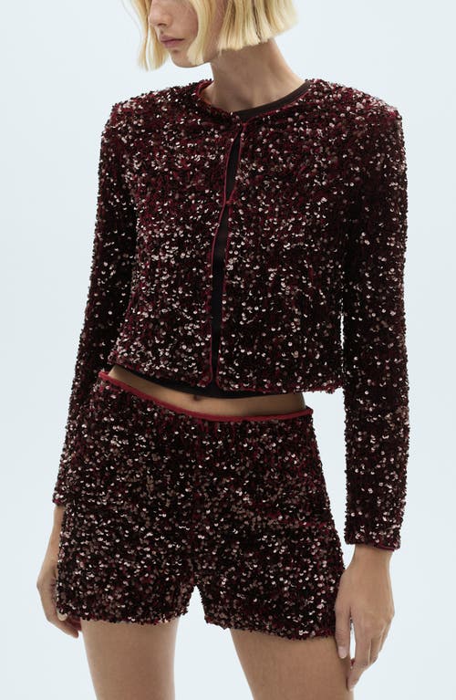 Mango Xturner Sequin Shorts In Burgundy