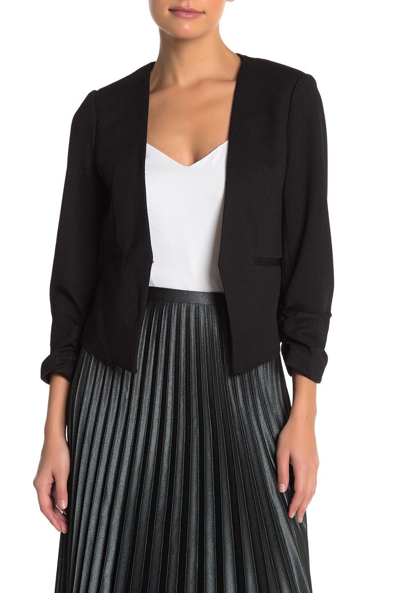 Pique Cropped Blazer, Main, color, BLACK