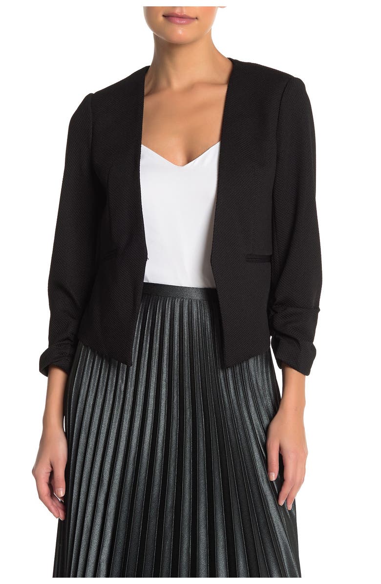 Amanda & Chelsea Pique Cropped Blazer, Main, color, Black