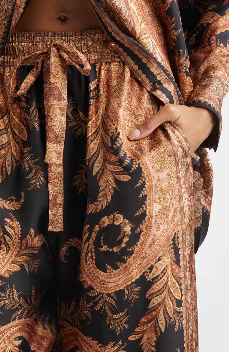 Zimmermann Hypnotic Wide Leg Silk Track Pants, Alternate, color, Black Paisley