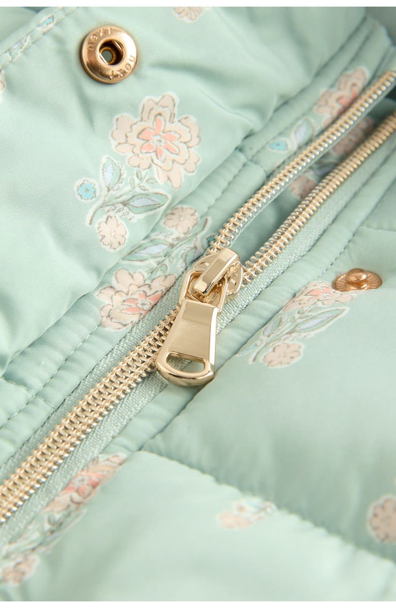 NEXT Kids' Floral Print Ruffle Hem Puffer Jacket, Alternate, color, Green