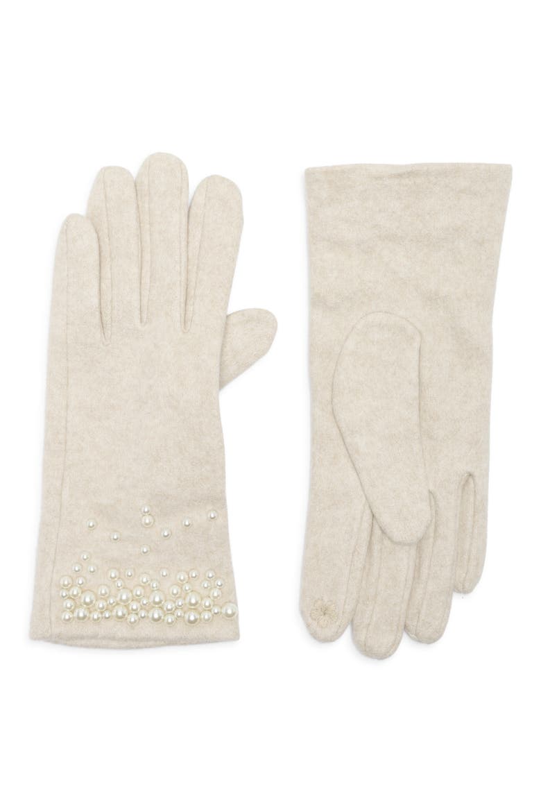 Faux Pearl Embellished Gloves, Main, color, IVORY