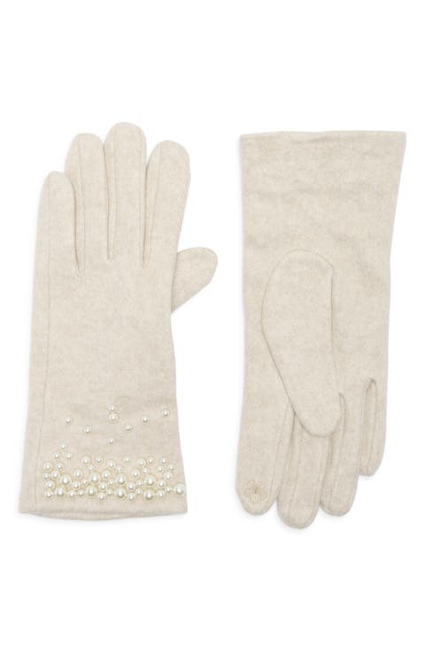 Faux Pearl Embellished Gloves