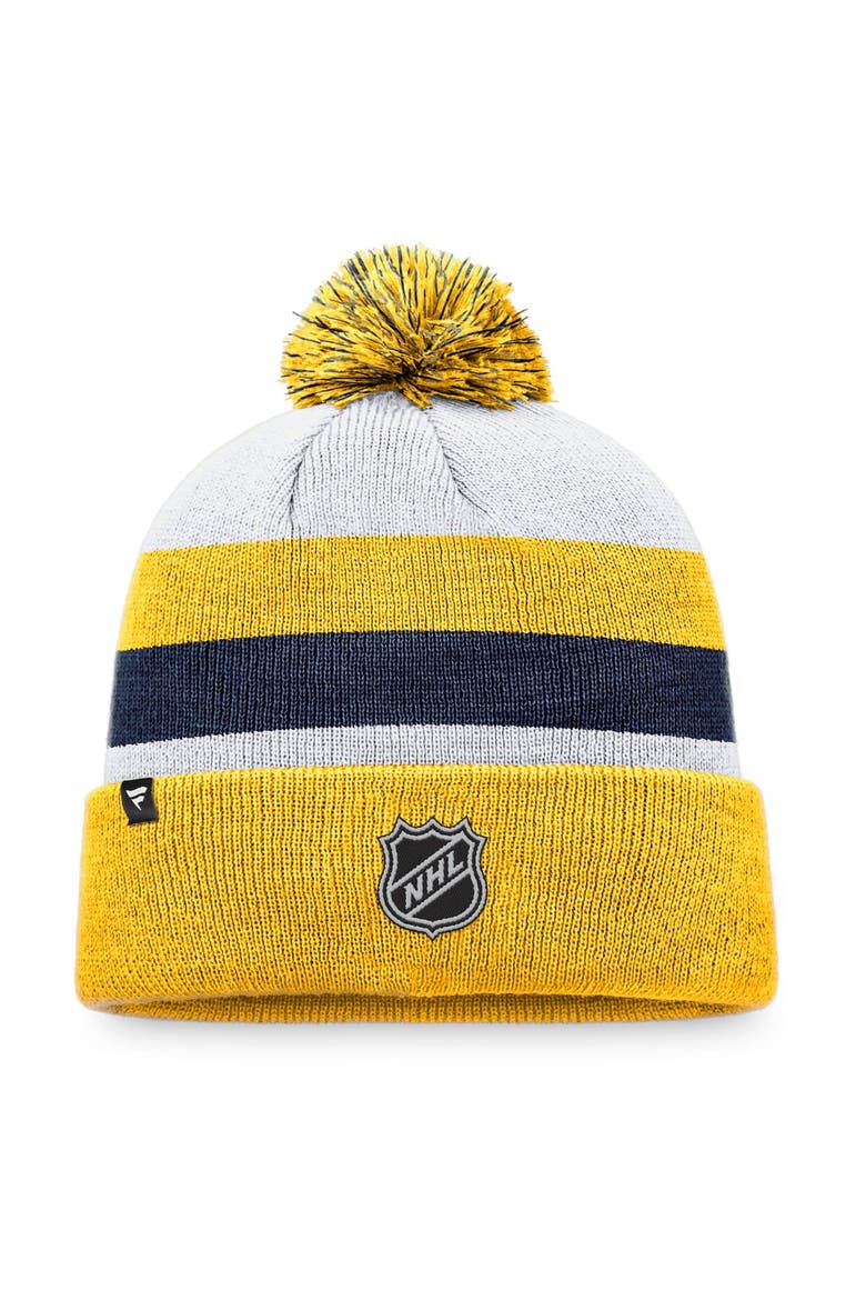 Men's Fanatics Branded Gold/Navy Nashville Predators Fundamental Cuffed Knit Hat with Pom, Alternate, color, Gold
