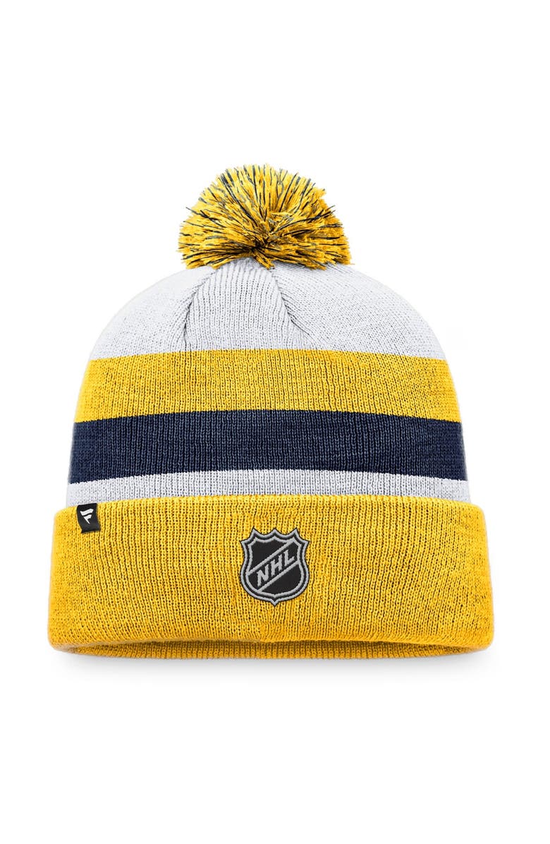 FANATICS Men's Fanatics Branded Gold/Navy Nashville Predators Fundamental Cuffed Knit Hat with Pom, Alternate, color, 