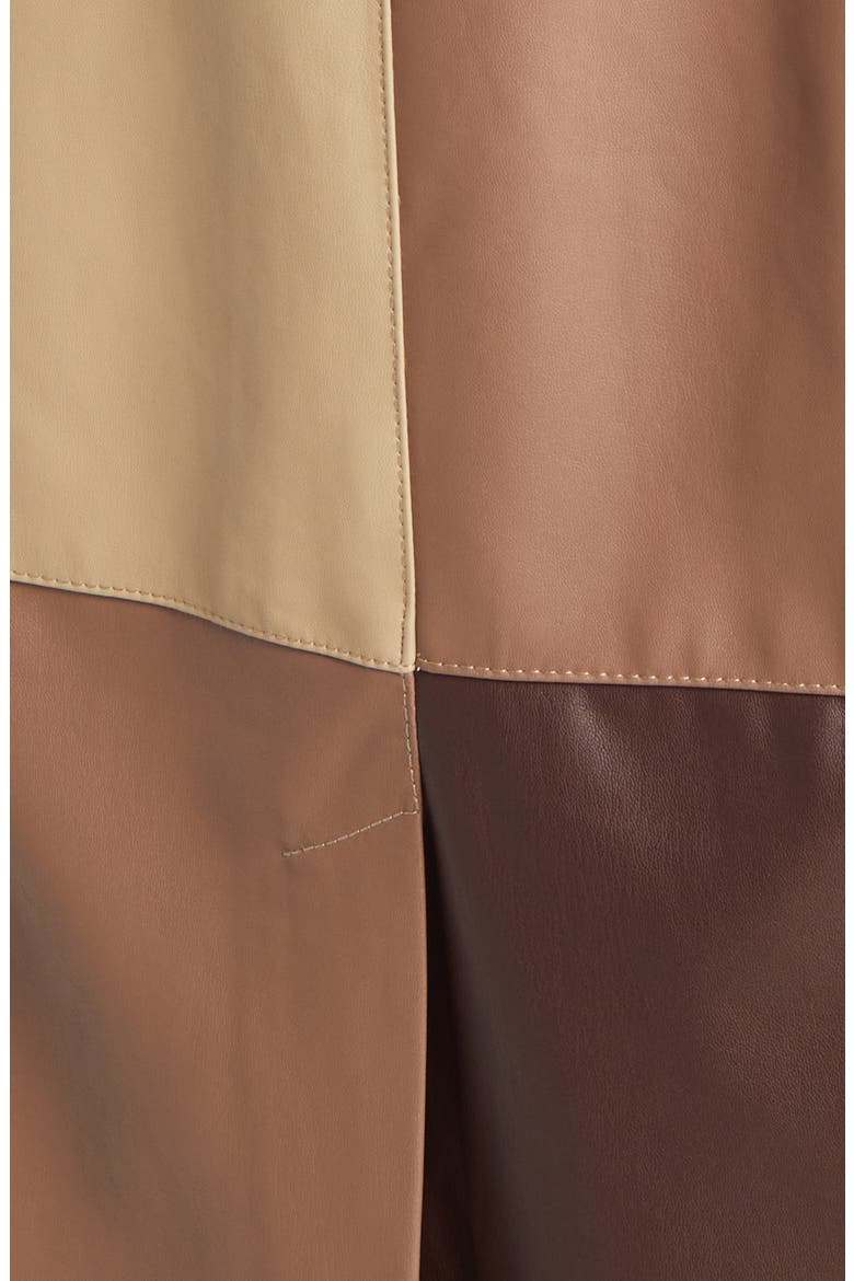 Patchwork Faux Leather Trench Coat, Alternate, color, BROWN