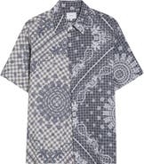 Rhude Split Gingham & Bandana Print Short Sleeve Button-Up Shirt