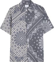 Rhude Split Gingham & Bandana Print Short Sleeve Button-Up Shirt