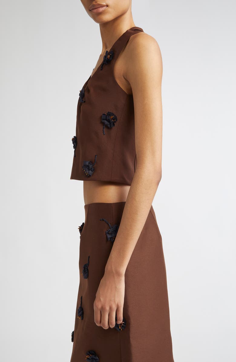 Shushu/Tong Floral Appliqué Tucked Crop Top, Alternate, color, Brown
