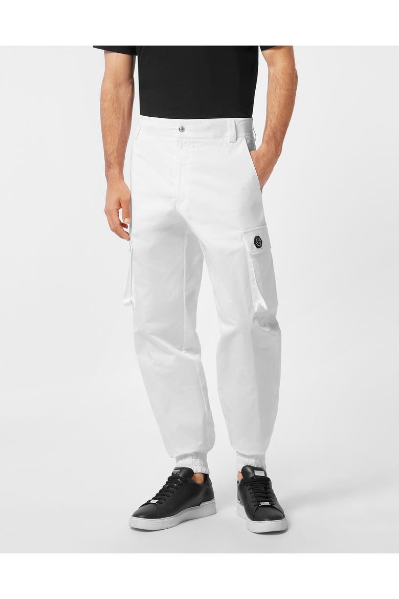 Trousers Cargo Fit Men, Main, color, white