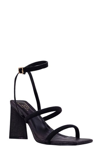 Shushop Evangeline Block Heel Sandal In Black Woven