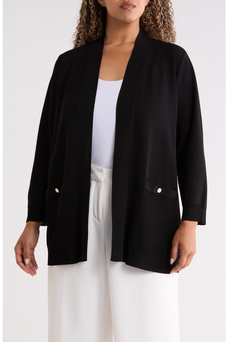 Rib Trim Open Front Cardigan, Main, color, ANNE BLACK