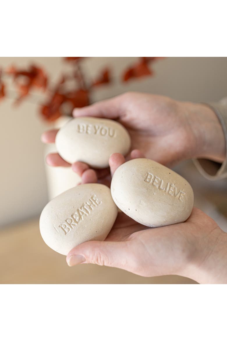 Set of 3 Indoor Decorative Stones Cream Paper Mache, Alternate, color, Off-White