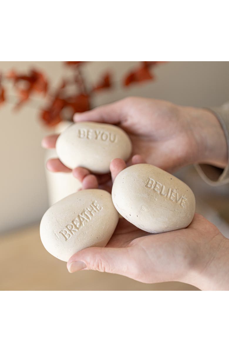 Foreside Home and Garden Set of 3 Indoor Decorative Stones Cream Paper Mache, Alternate, color, Off-White