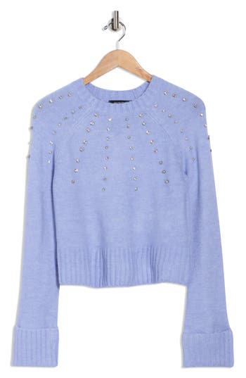 Ellen Tracy Rhinestone Embellished Crop Sweater In Brown