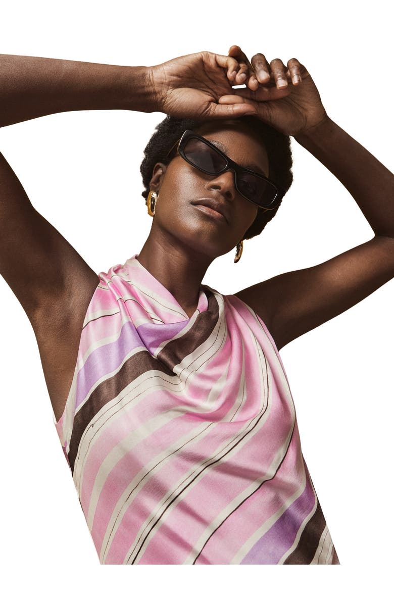 Ro&Zo Phoebe Stripe Cowl Neck Satin Dress, Alternate, color, Pink