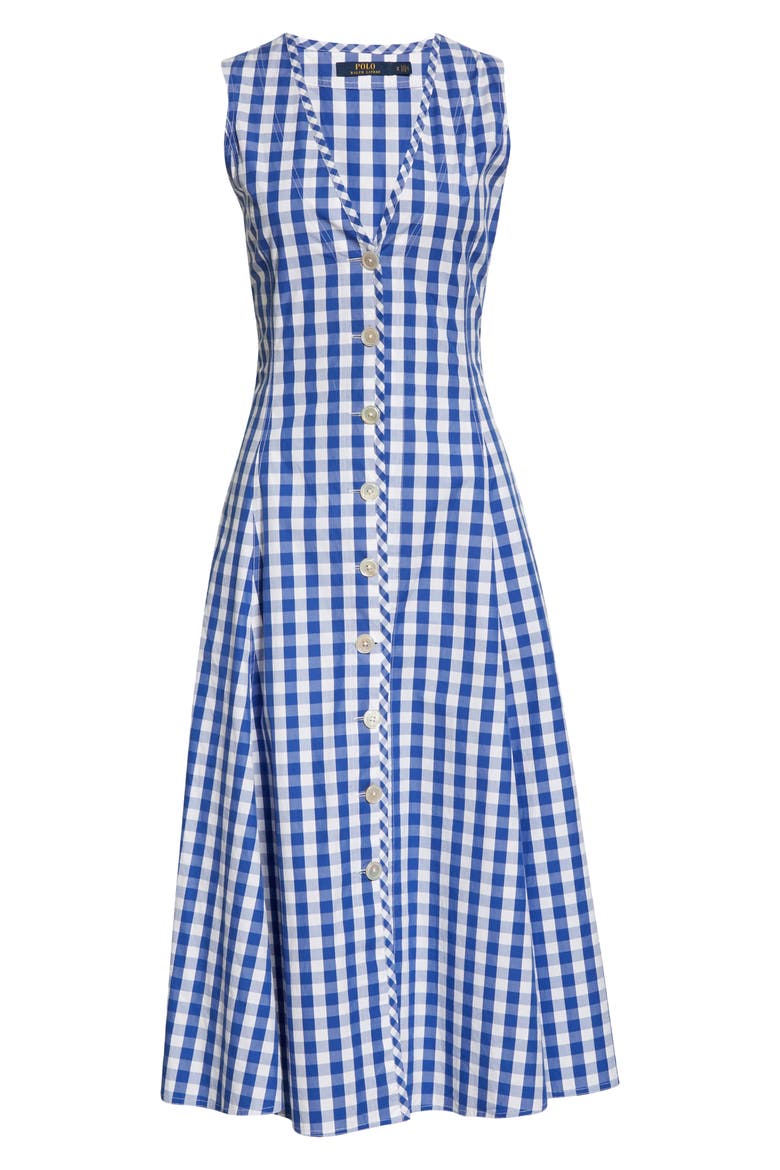Gingham A-Line Dress, Alternate, color, 637B ROYAL/ WHITE