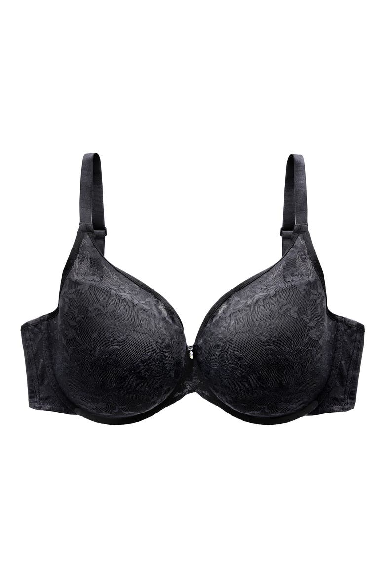No Show Underwire Lace Plunge T-Shirt Bra, Alternate, color, BLACK HUE