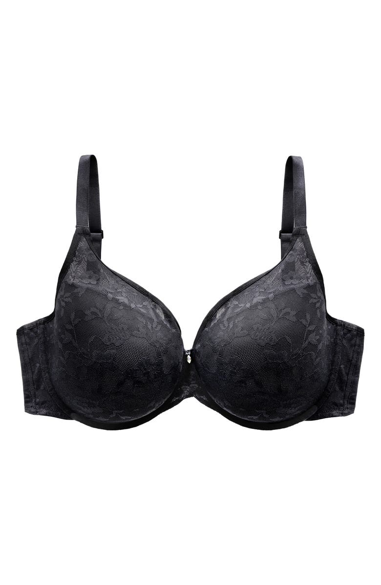 Curvy Couture No Show Underwire Lace Plunge T-Shirt Bra, Alternate, color, Black Hue