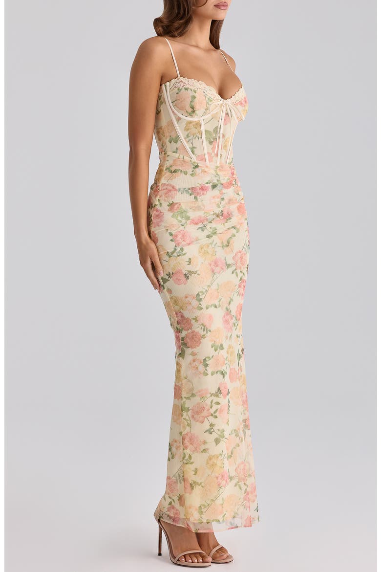 Calista Floral Print Corset Sleeveless Gown, Alternate, color, PEACH FLORAL