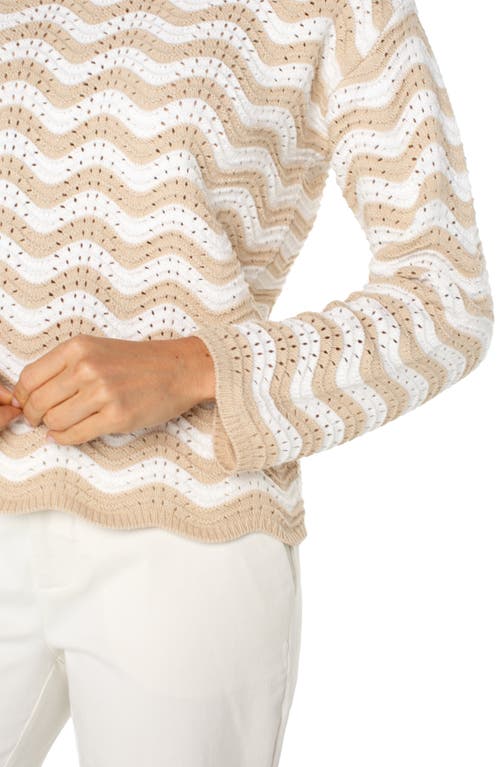 Liverpool Los Angeles Wavy Stripe Pointelle Cotton Blend Sweater In Tan Ivory Strpe