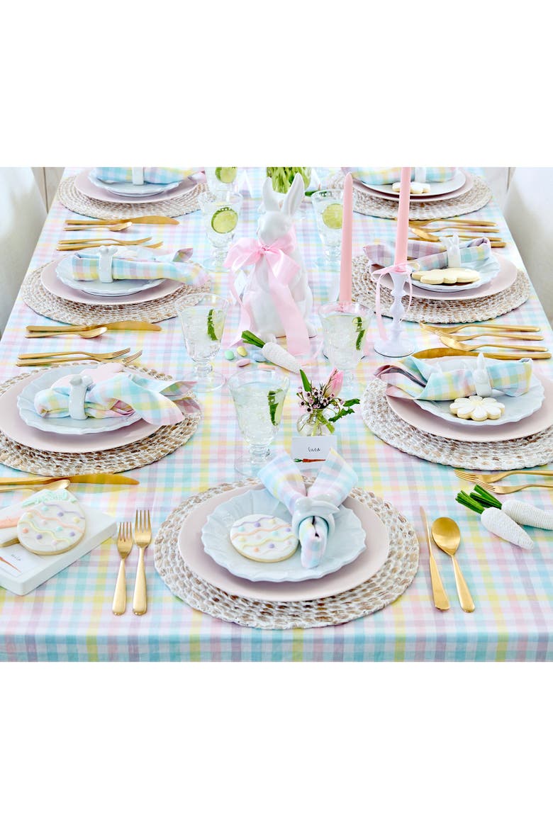 Linen Table Throw 52 x 52 Inch - Gingham Check, Alternate, color, Pastel Gingham