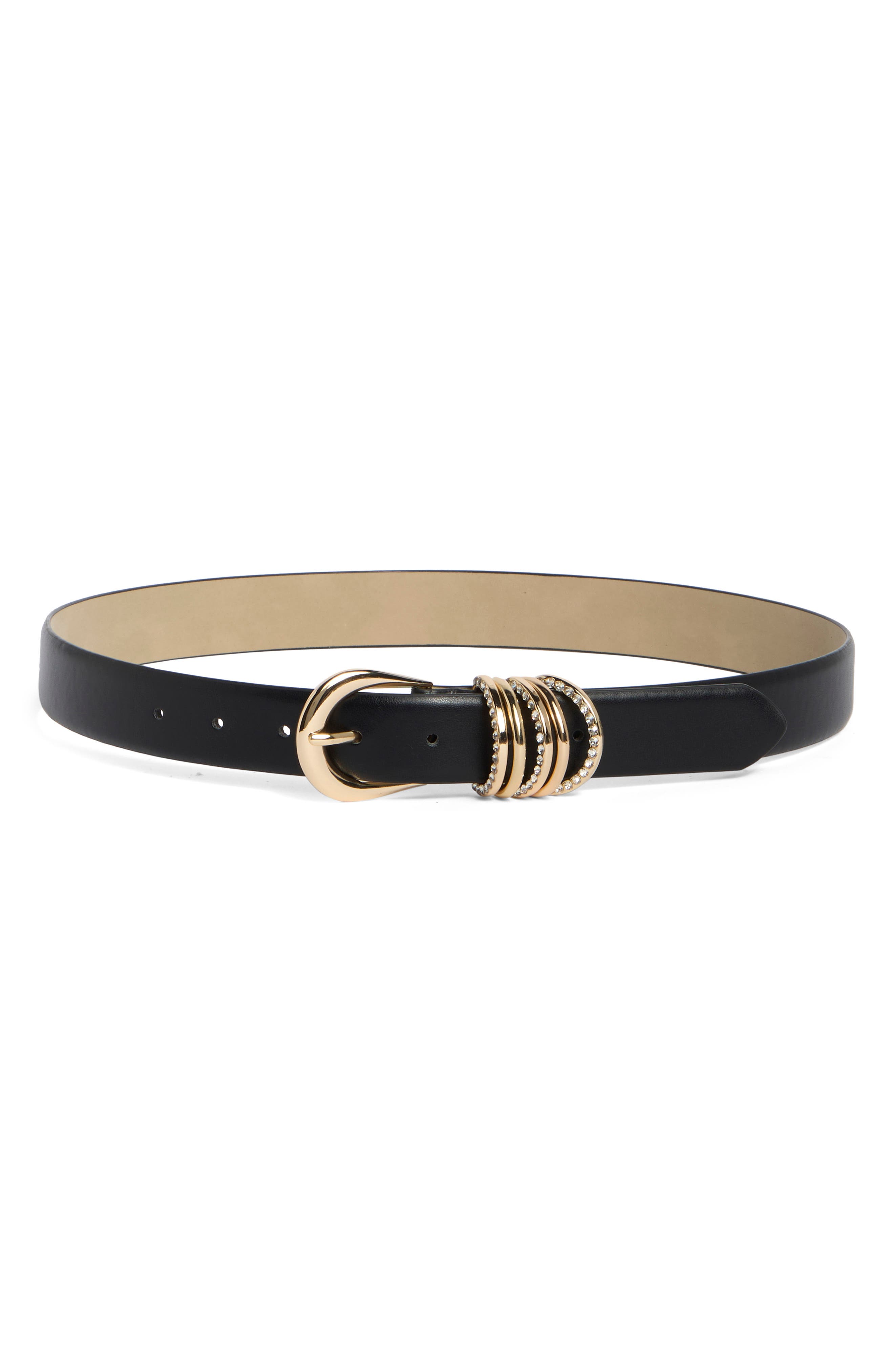 Crystal Accent Faux Leather Belt