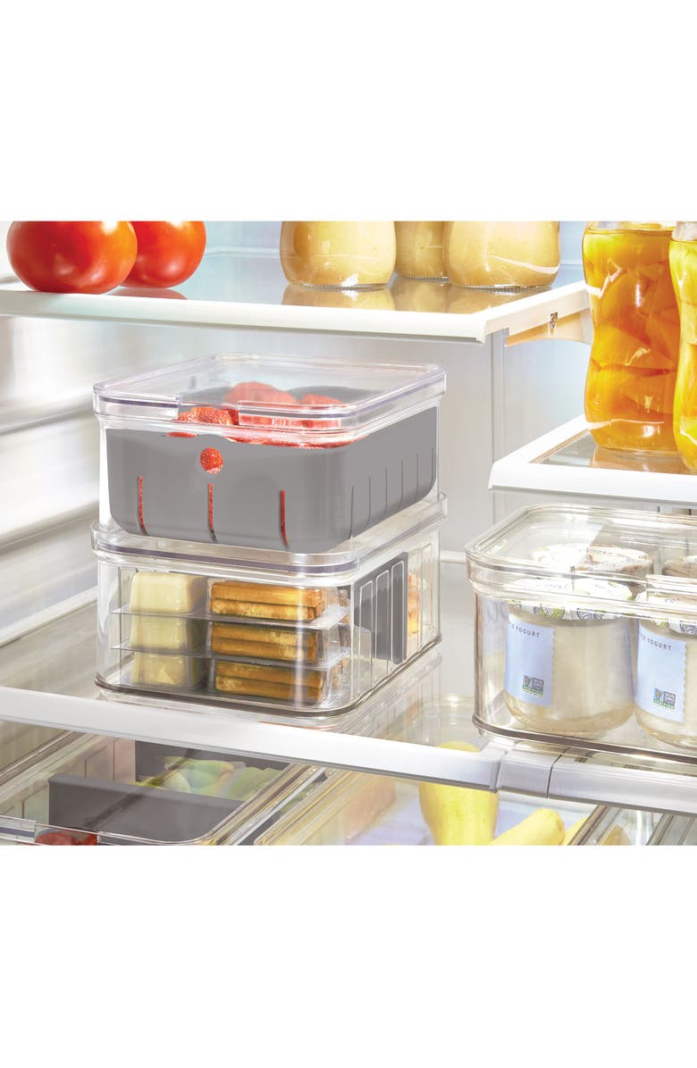 iDesign Small Fridge Bin with Removable Divider - Set of 3 - Clear/Gray, Alternate, color, 