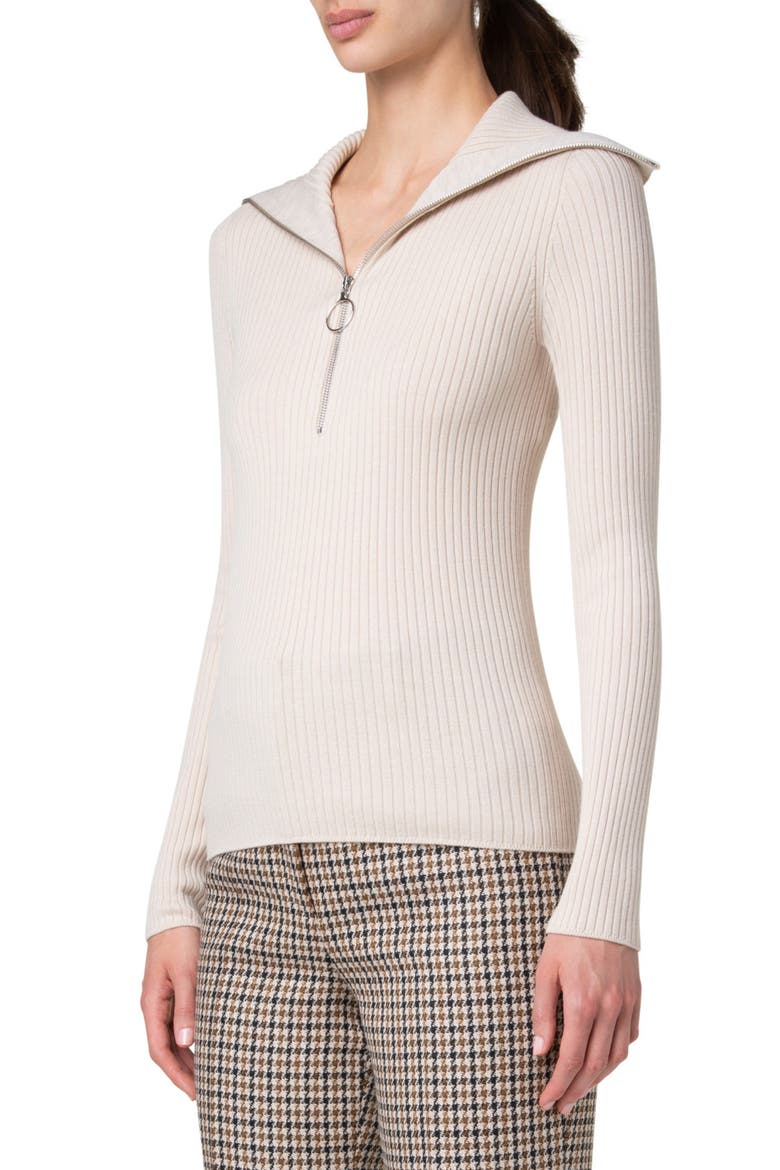 Wool Rib Half Zip Sweater, Alternate, color, CHALK