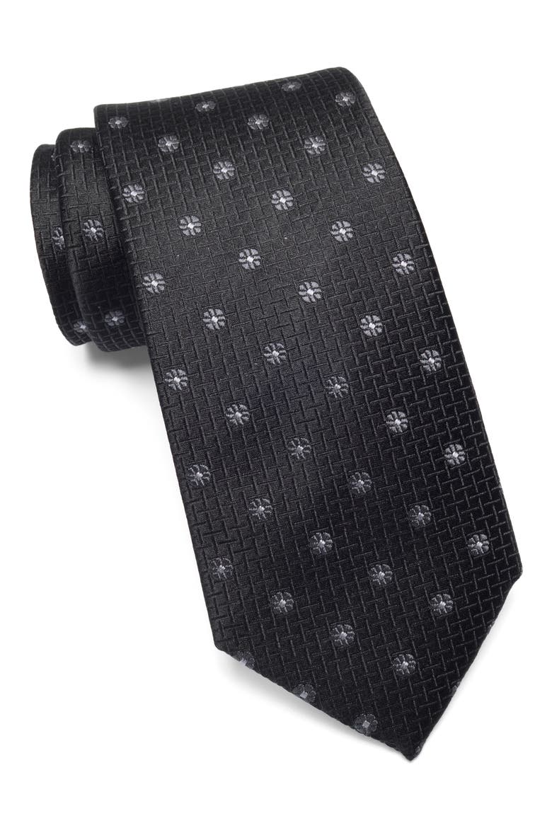 Medallion Jacquard Silk Tie, Main, color, BLACK